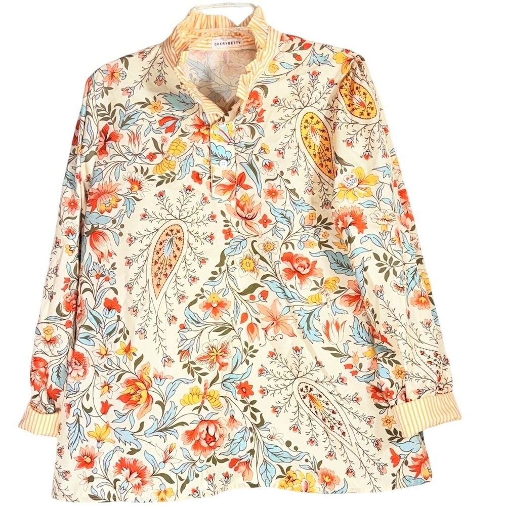 Cherry Betty Boutique  LARGE Women's Floral Ruffle Neck Long Sleeve Blouse